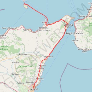 Itinéraire Terdav - Eoliennes - J2 - De Catane à Vulcano, distance, dénivelé, altitude, carte, profil, trace GPS
