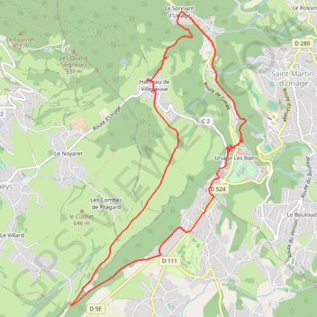 Itinéraire UriageCretes, distance, dénivelé, altitude, carte, profil, trace GPS