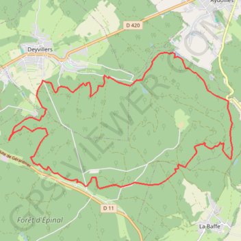 Itinéraire Circuit des Grand Bois - Deyvillers, distance, dénivelé, altitude, carte, profil, trace GPS