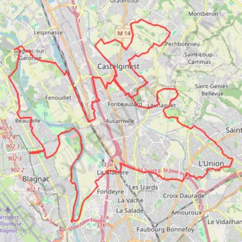 Itinéraire Fil Vert du Grand Toulouse, distance, dénivelé, altitude, carte, profil, trace GPS