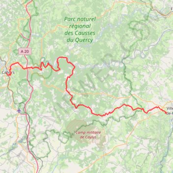 Itinéraire Villefranche Cahors par le GR 46, distance, dénivelé, altitude, carte, profil, trace GPS