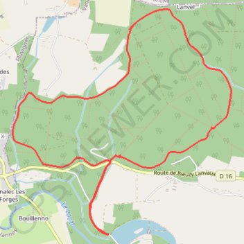 Itinéraire Bieuzy - Lanvaux, distance, dénivelé, altitude, carte, profil, trace GPS
