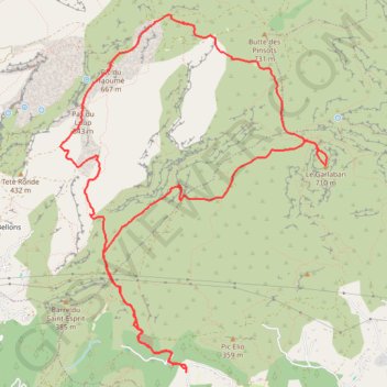 Itinéraire Garlaban - Pic du Taoumé, distance, dénivelé, altitude, carte, profil, trace GPS
