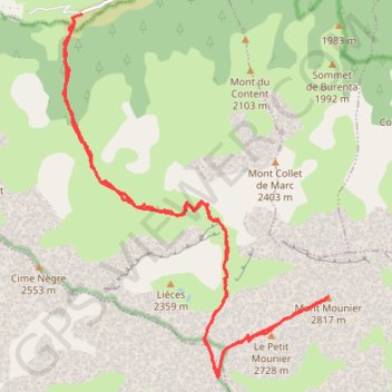 Itinéraire Mont Mounier depuis Roya, distance, dénivelé, altitude, carte, profil, trace GPS