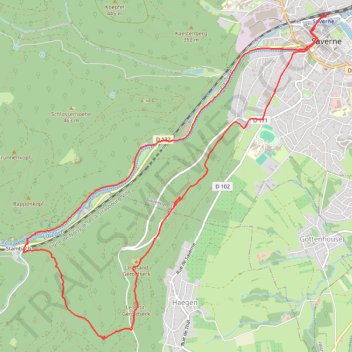 Itinéraire Saverne - Stambach - Table-des-Sorcières - Haut-Barr, distance, dénivelé, altitude, carte, profil, trace GPS