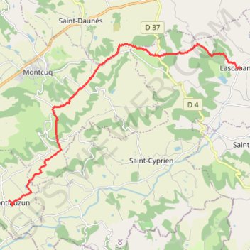 Itinéraire Lascabanes - Montlauzun, distance, dénivelé, altitude, carte, profil, trace GPS