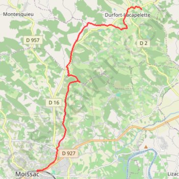 Itinéraire Durfort-Lacapelette - Moissac, distance, dénivelé, altitude, carte, profil, trace GPS