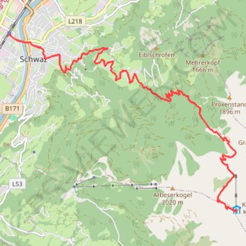 Itinéraire Via-Alpina R40 - Kellerjochhutte - Schwaz, distance, dénivelé, altitude, carte, profil, trace GPS