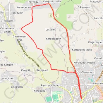 Itinéraire Lesneven, distance, dénivelé, altitude, carte, profil, trace GPS