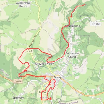 Itinéraire Nolay (21) France - De Vauchignon aux Aubues, distance, dénivelé, altitude, carte, profil, trace GPS