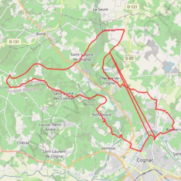 Itinéraire Véloroute Cognac - Boucle locale 24 C, distance, dénivelé, altitude, carte, profil, trace GPS