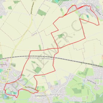 Itinéraire Camphin en Pévèle, distance, dénivelé, altitude, carte, profil, trace GPS