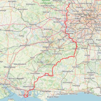 Itinéraire 2024 S+N L2P Day 1 - Watford to Portsmouth FINAL, distance, dénivelé, altitude, carte, profil, trace GPS