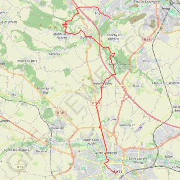 Itinéraire D'Angres à Arras, distance, dénivelé, altitude, carte, profil, trace GPS
