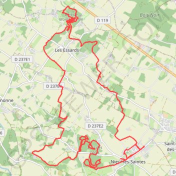Itinéraire Nieul les Saintes 30 kms, distance, dénivelé, altitude, carte, profil, trace GPS