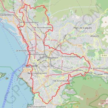 Itinéraire Tour complet de Marseille, distance, dénivelé, altitude, carte, profil, trace GPS