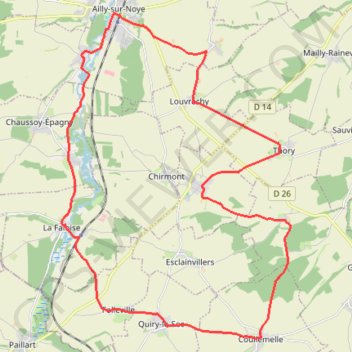 Itinéraire Le Val de Noye - Boucle de Coullemelle, distance, dénivelé, altitude, carte, profil, trace GPS
