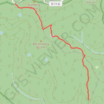 Itinéraire Colmar - Disque jaune, de cote 955 jusqu'à jonction croix jaune, distance, dénivelé, altitude, carte, profil, trace GPS