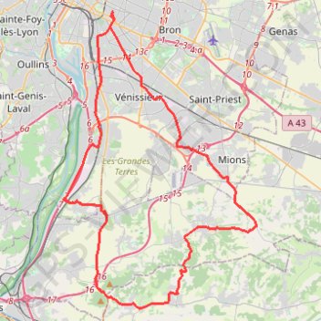 Itinéraire Lyon Sud Court, distance, dénivelé, altitude, carte, profil, trace GPS
