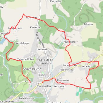 Itinéraire Bubry, distance, dénivelé, altitude, carte, profil, trace GPS