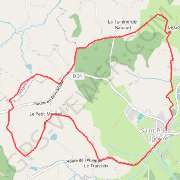 Itinéraire Boucle de Saint-Priest-Ligoure, distance, dénivelé, altitude, carte, profil, trace GPS