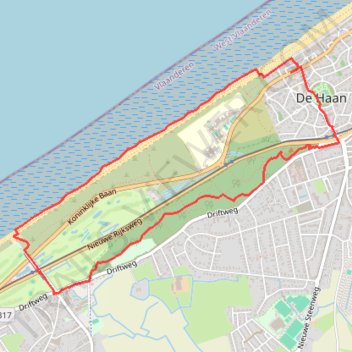 Itinéraire Kronkelend bospad in De Haan – Strandpromenade De Haan rondtocht vanuit Concessiewijk, distance, dénivelé, altitude, carte, profil, trace GPS