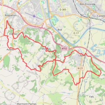 Itinéraire Layrac par Aubiac Estillac et Moirax, distance, dénivelé, altitude, carte, profil, trace GPS