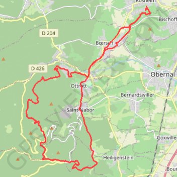 Itinéraire Saint Odile depuis Rosheim, distance, dénivelé, altitude, carte, profil, trace GPS