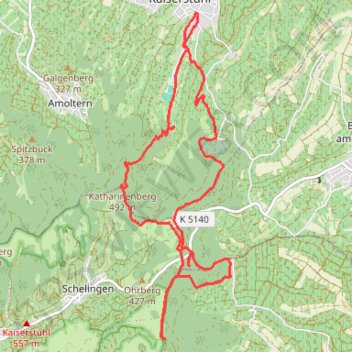 Itinéraire Kaiserstuhl, Endigen, Eichelsptize, Katharinenberg, distance, dénivelé, altitude, carte, profil, trace GPS