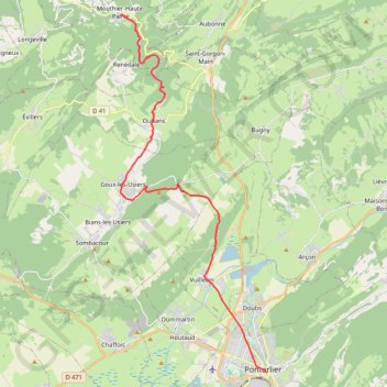 Itinéraire De Mouthier à Pontarlier, distance, dénivelé, altitude, carte, profil, trace GPS