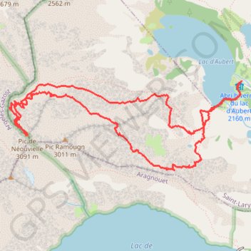 Itinéraire Le Néouvielle depuis le Lac d'Aubert, distance, dénivelé, altitude, carte, profil, trace GPS
