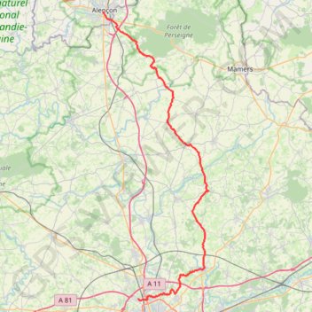 Itinéraire Voie 2DB-T10 : La Chapelle-St-Aubin - Mezieres-sur-Ponthouin - Alencon, distance, dénivelé, altitude, carte, profil, trace GPS