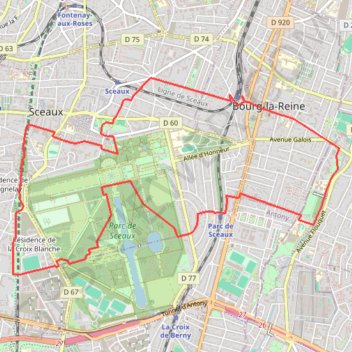 Itinéraire Le parc de sceaux, distance, dénivelé, altitude, carte, profil, trace GPS