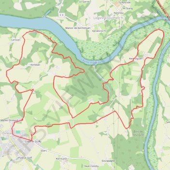 Itinéraire De Dinéault aux rives de l'Aulne, distance, dénivelé, altitude, carte, profil, trace GPS