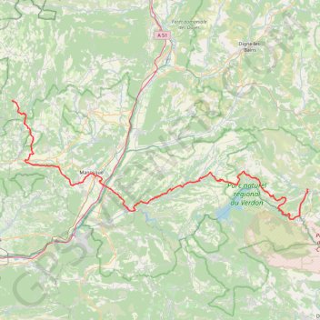 Itinéraire Entre Luberon et Verdon de Simiane-la-Rotonde à Rougon, distance, dénivelé, altitude, carte, profil, trace GPS