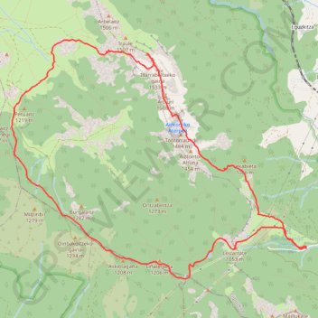 Itinéraire Aketegi y Aizkorriko en circuit depuis le parking Aldaola, distance, dénivelé, altitude, carte, profil, trace GPS