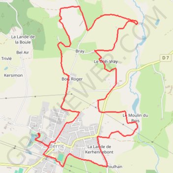 Itinéraire Berric, Boucle des Vertus, distance, dénivelé, altitude, carte, profil, trace GPS