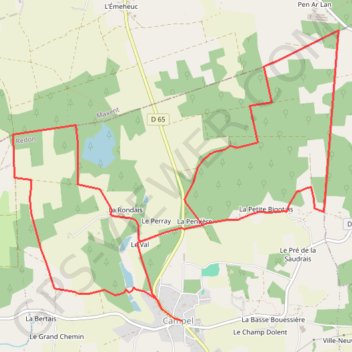 Itinéraire Circuit des étangs et des landes - Campel, distance, dénivelé, altitude, carte, profil, trace GPS