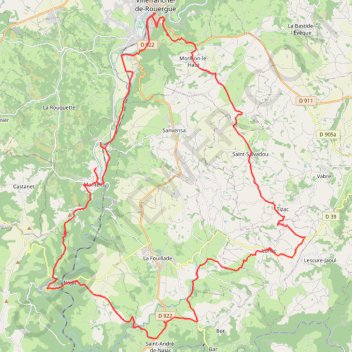 Itinéraire Circuit aux alentours de Villefranche de Rouergue, distance, dénivelé, altitude, carte, profil, trace GPS