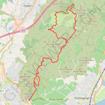 Itinéraire Gardiole, distance, dénivelé, altitude, carte, profil, trace GPS