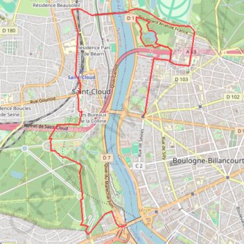 Itinéraire Du Parc de Saint-Cloud au Parc Edmond-de-Rothschild - Boulogne-Billancourt, distance, dénivelé, altitude, carte, profil, trace GPS