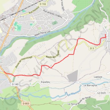 Itinéraire Bretenoux - Glanes, distance, dénivelé, altitude, carte, profil, trace GPS