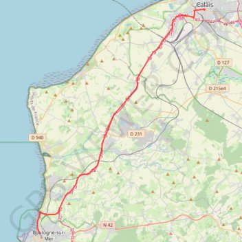 Itinéraire 1P Calais - Boulogne, distance, dénivelé, altitude, carte, profil, trace GPS