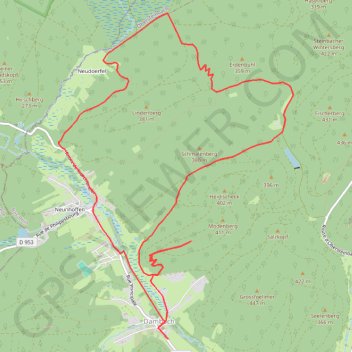 Itinéraire Entre le Neudoerfel et Dambach, distance, dénivelé, altitude, carte, profil, trace GPS