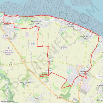 Itinéraire Douvres - Luc-sur-Mer - Courseulles-sur-mer, distance, dénivelé, altitude, carte, profil, trace GPS