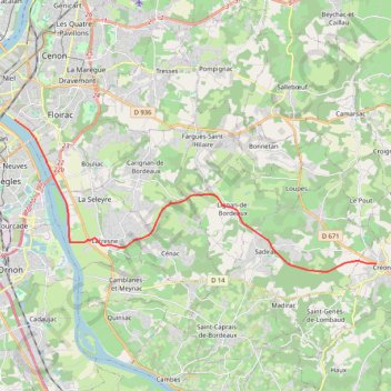 Itinéraire Bordeaux / Créon, distance, dénivelé, altitude, carte, profil, trace GPS