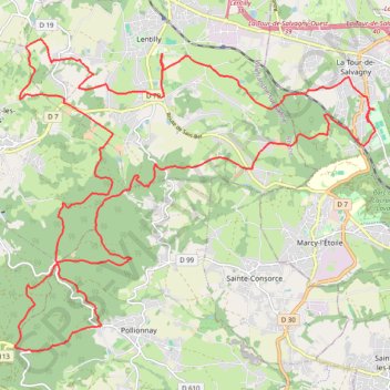 Itinéraire La Tour-de-Salvagny, distance, dénivelé, altitude, carte, profil, trace GPS