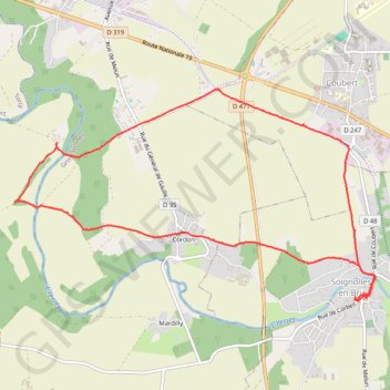 Itinéraire Boucle autour de l'Yerres à partir de Soignolles, distance, dénivelé, altitude, carte, profil, trace GPS