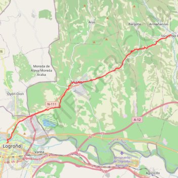 Itinéraire Torres del rio - Logrono, distance, dénivelé, altitude, carte, profil, trace GPS