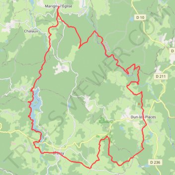 Itinéraire Morvan - Boucle Marigny / Cure / Dun / Brassy / Chaumeçon, distance, dénivelé, altitude, carte, profil, trace GPS